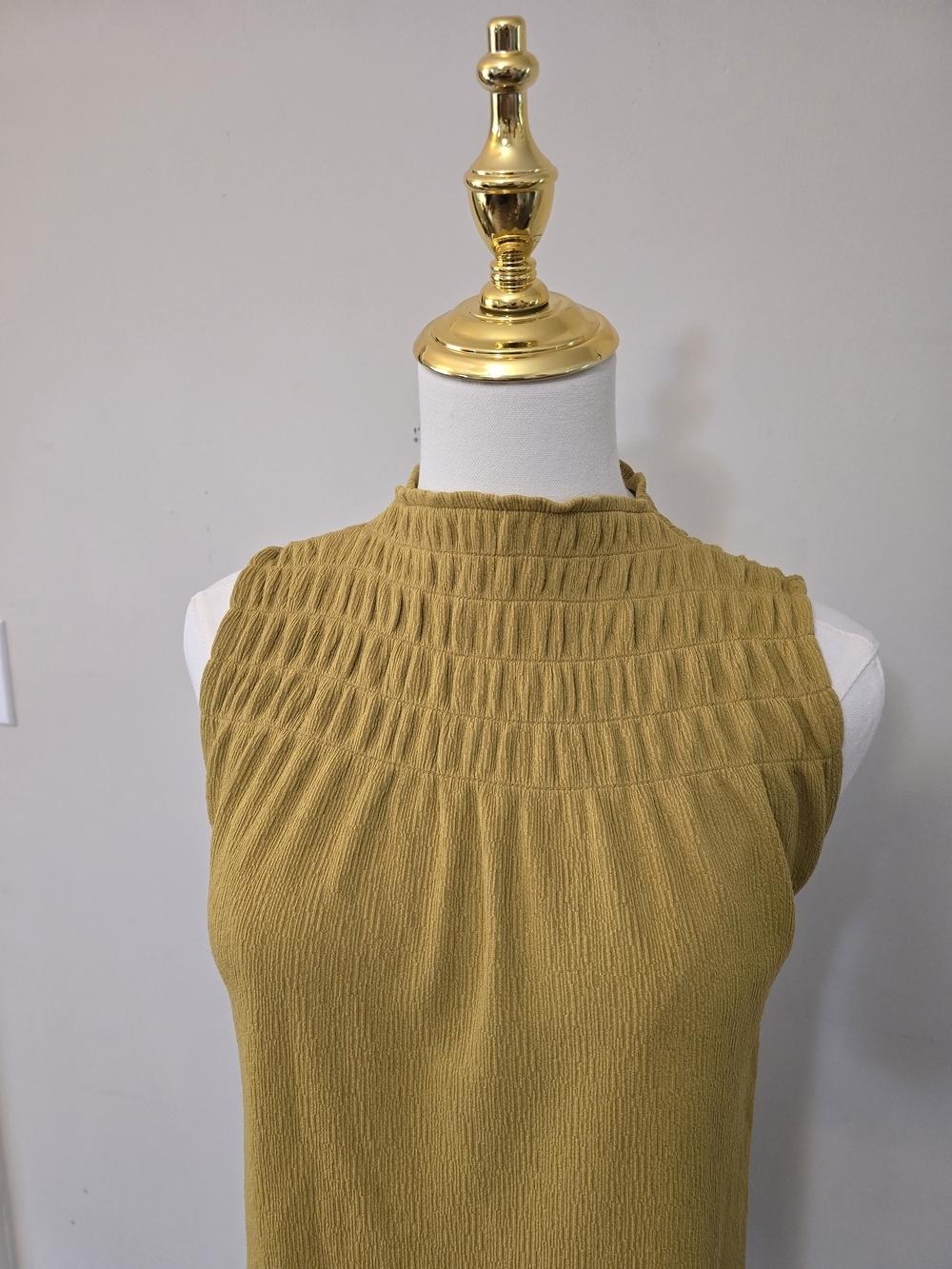 Ann Taylor Factory Mustard Smocked High-Neck Tank - Picture 2 of 4